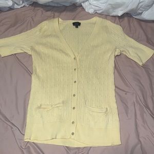Yellow knit short sleeve button shirt